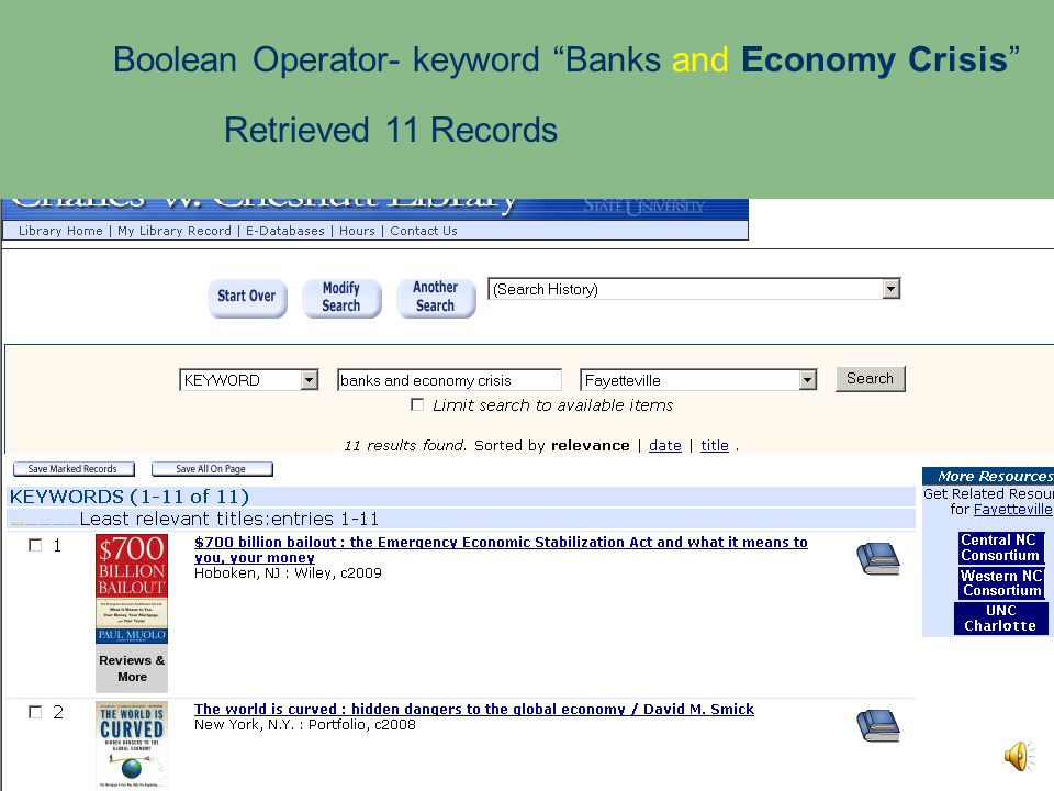 Example search: Key word: Banks Retrieved 1005 records