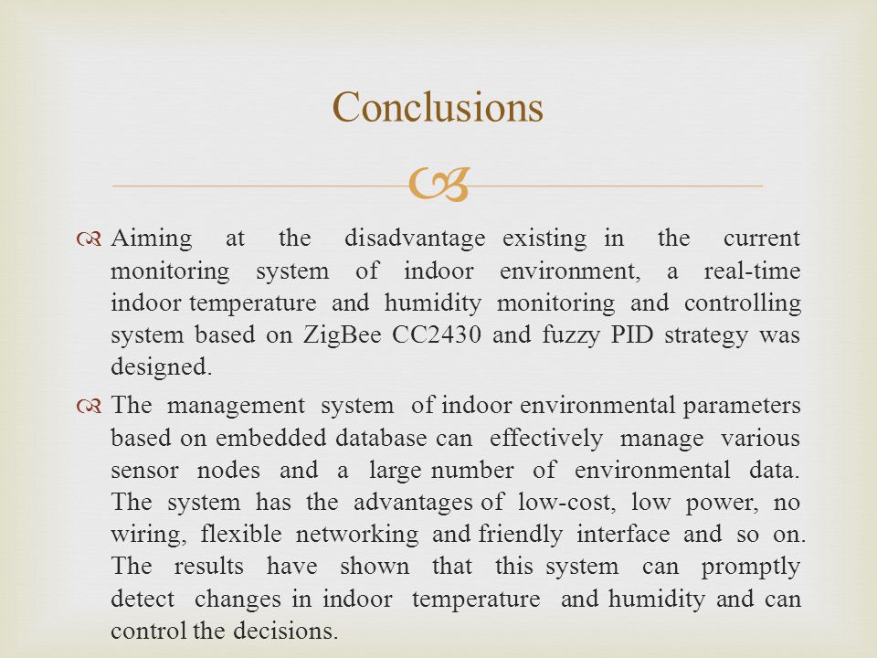   Aiming at the disadvantage existing in the current monitoring system of indoor environment, a real-time indoor temperature and humidity monitoring and controlling system based on ZigBee CC2430 and fuzzy PID strategy was designed.