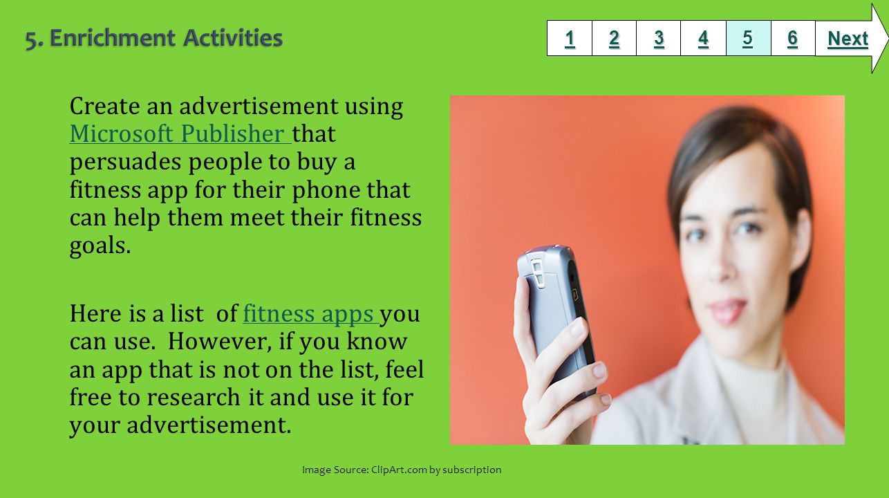 Create an advertisement using Microsoft Publisher that persuades people to buy a fitness app for their phone that can help them meet their fitness goals.