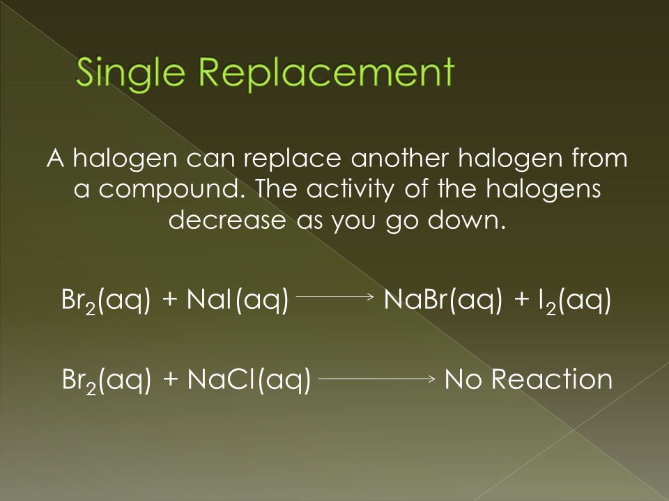 A halogen can replace another halogen from a compound.