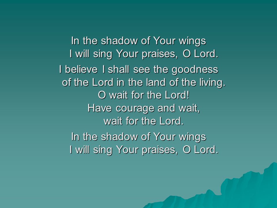 In the shadow of Your wings I will sing Your praises, O Lord.