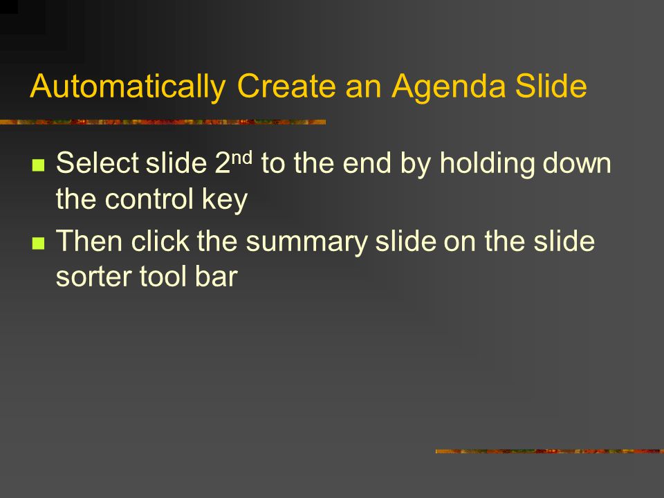 Delete a Slide Make sure you are in slide sorter view Click on the slide you want to delete Hit the delete key The slide is completely removed from the presentation