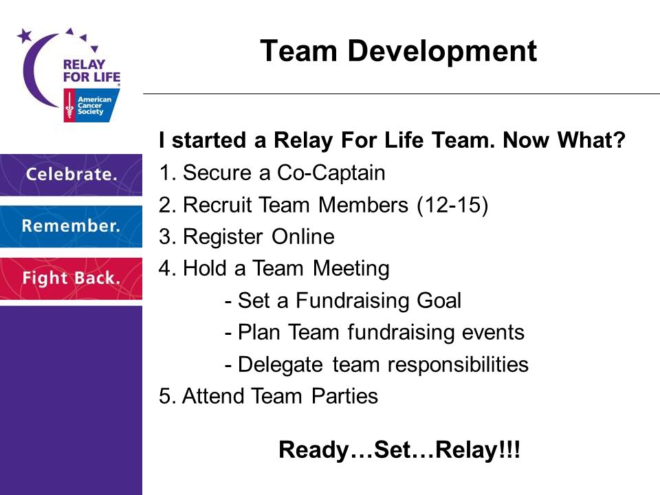 Team Development I started a Relay For Life Team. Now What.