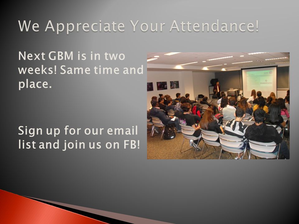 Next GBM is in two weeks! Same time and place. Sign up for our  list and join us on FB!