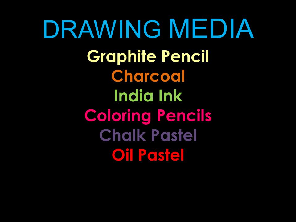 DRAWING MEDIA Graphite Pencil Charcoal India Ink Coloring Pencils Chalk Pastel Oil Pastel