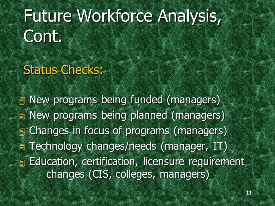 11 Future Workforce Analysis, Cont.
