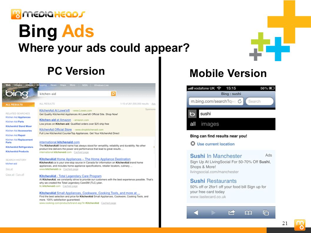 21 PC Version Mobile Version Bing Ads Where your ads could appear