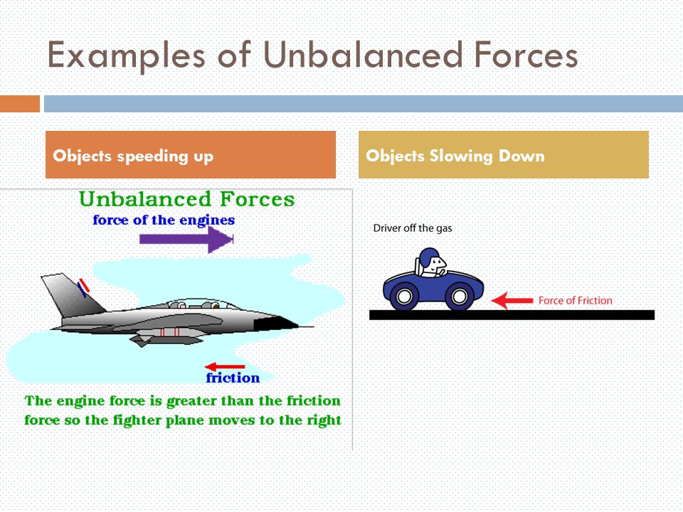 Examples of Unbalanced Forces Objects speeding upObjects Slowing Down