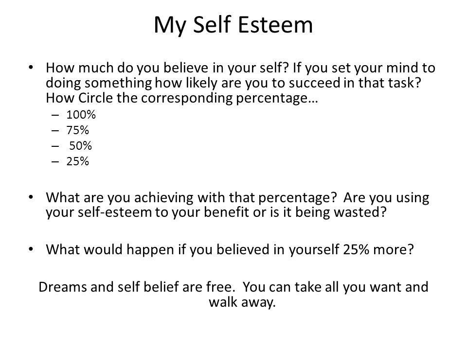 My Self Esteem How much do you believe in your self.