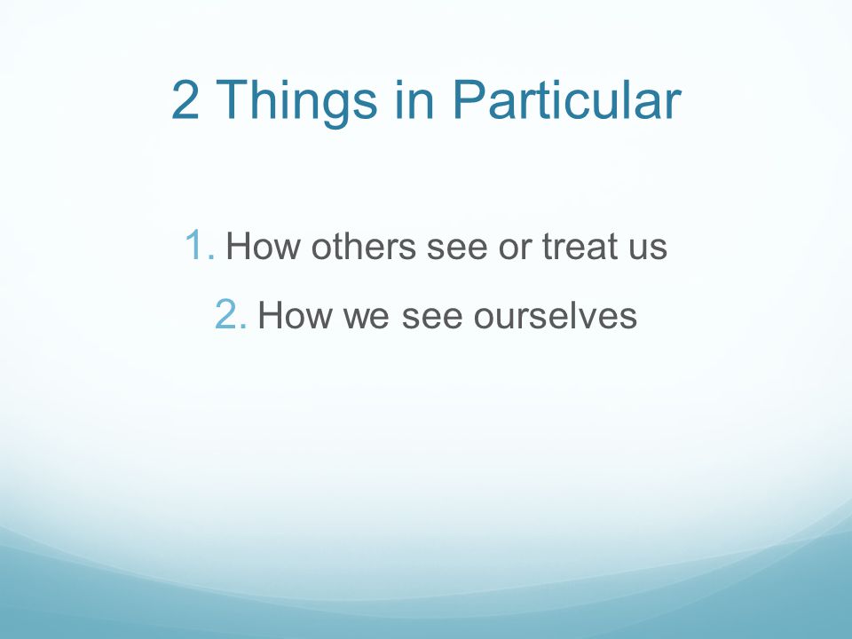 2 Things in Particular 1. How others see or treat us 2. How we see ourselves