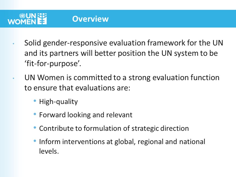 Solid gender-responsive evaluation framework for the UN and its partners will better position the UN system to be ‘fit-for-purpose’.