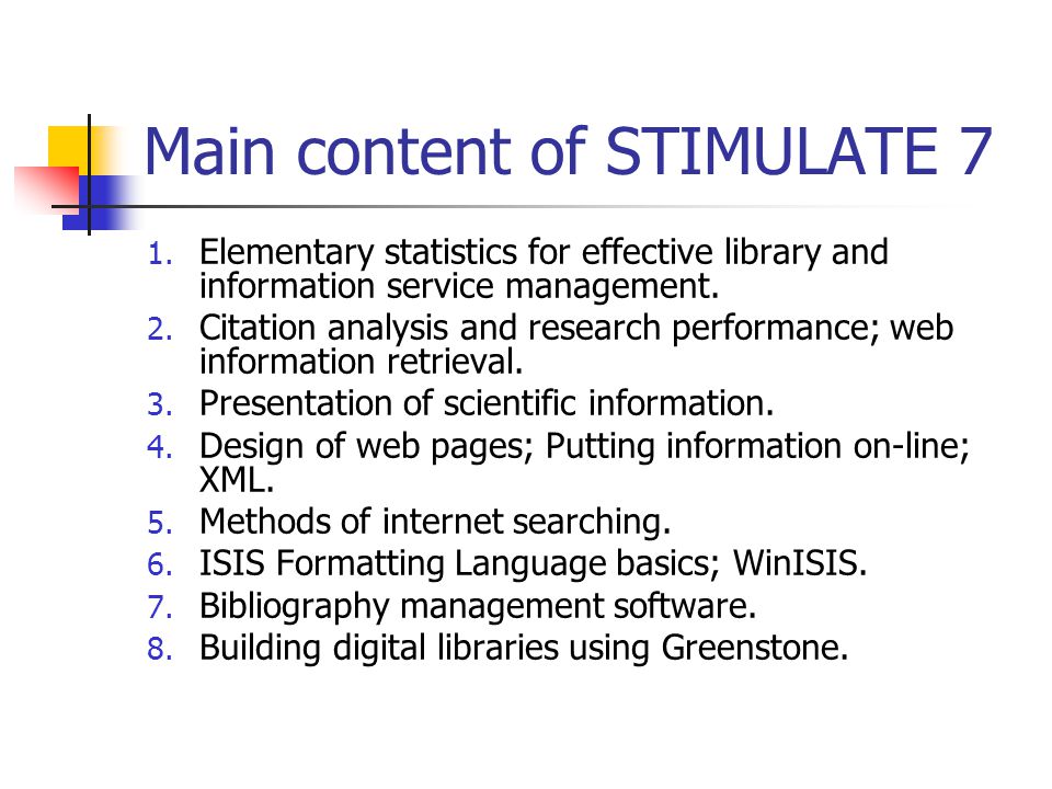 Main content of STIMULATE 7 1.