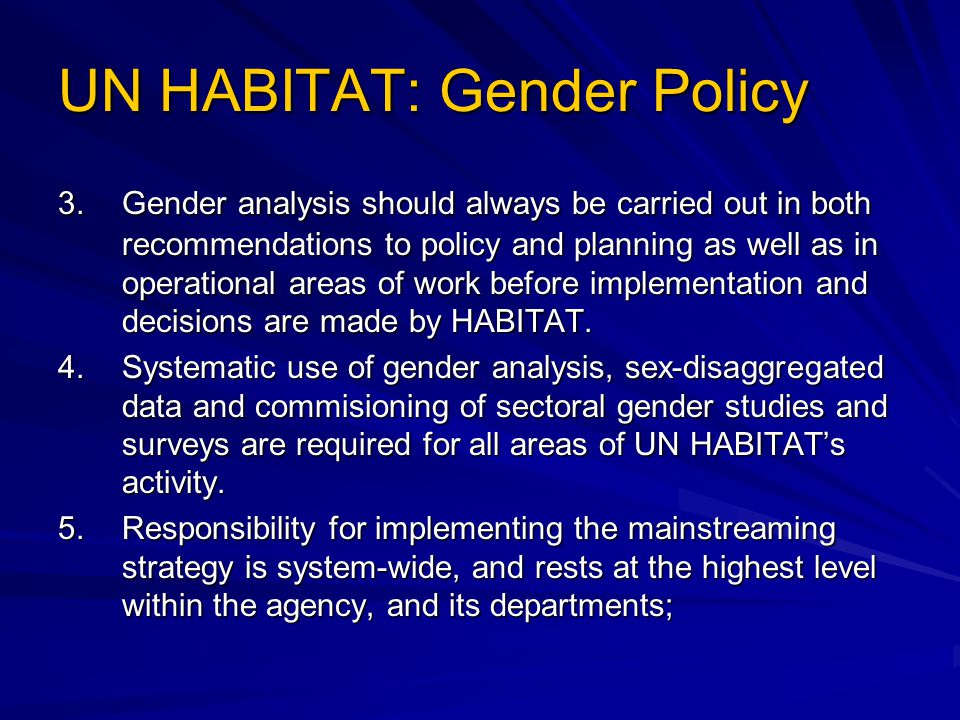 UN HABITAT: Gender Policy 3.