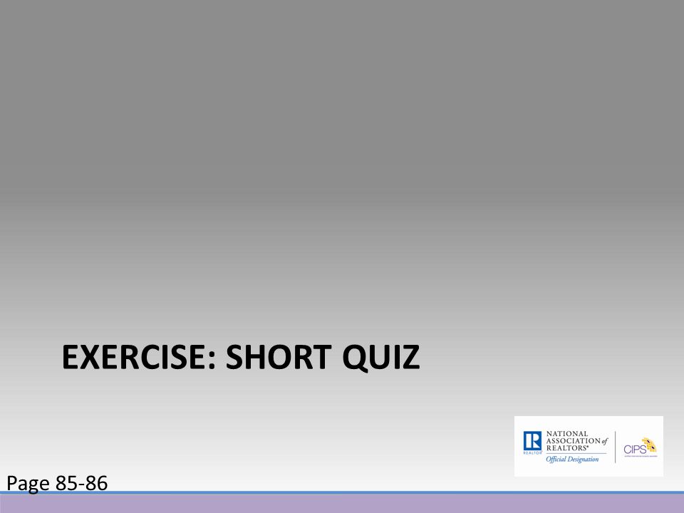 EXERCISE: SHORT QUIZ Page 85-86