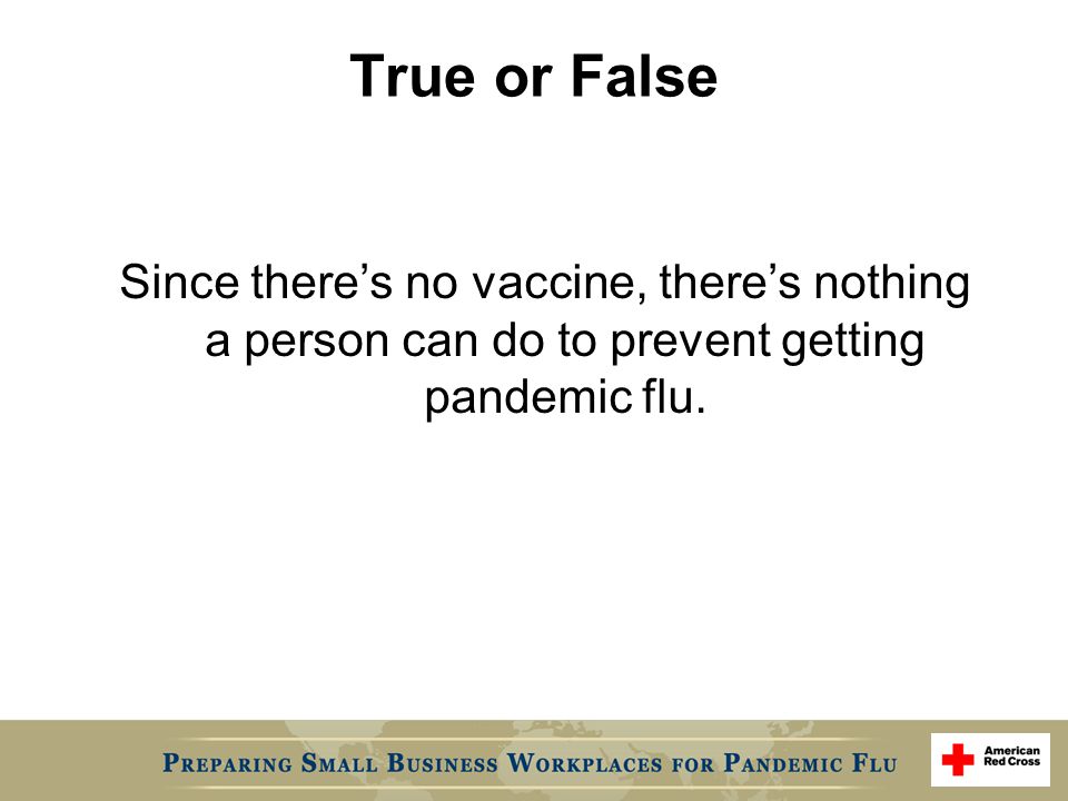 True or False Since there’s no vaccine, there’s nothing a person can do to prevent getting pandemic flu.