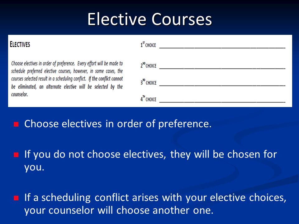 Elective Courses Choose electives in order of preference.