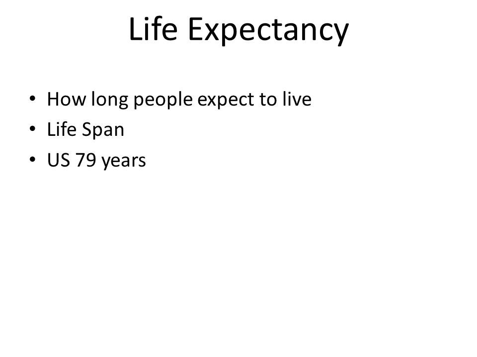 Life Expectancy How long people expect to live Life Span US 79 years