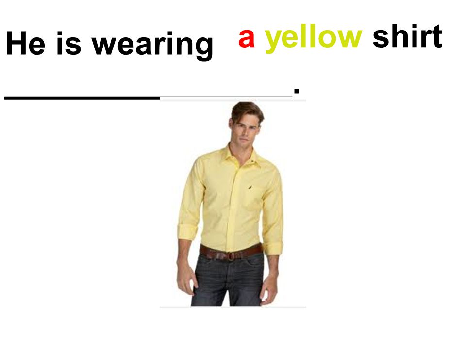 He is wearing ________________. a yellow shirt