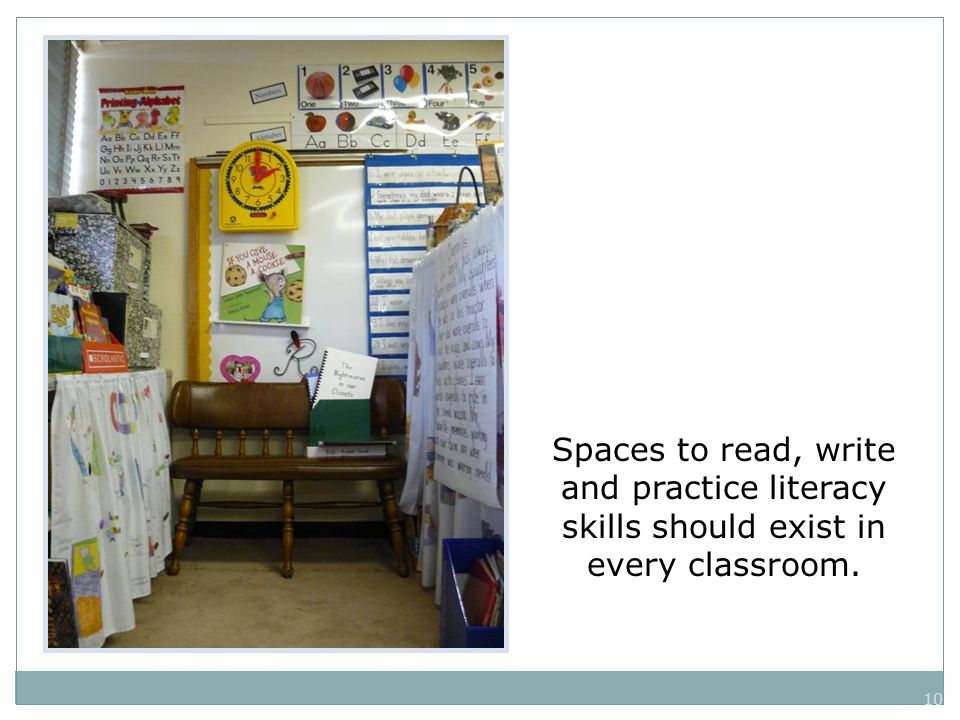 10 Spaces to read, write and practice literacy skills should exist in every classroom.