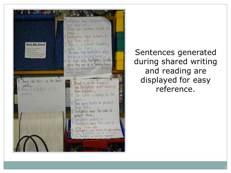 7 Sentences generated during shared writing and reading are displayed for easy reference.