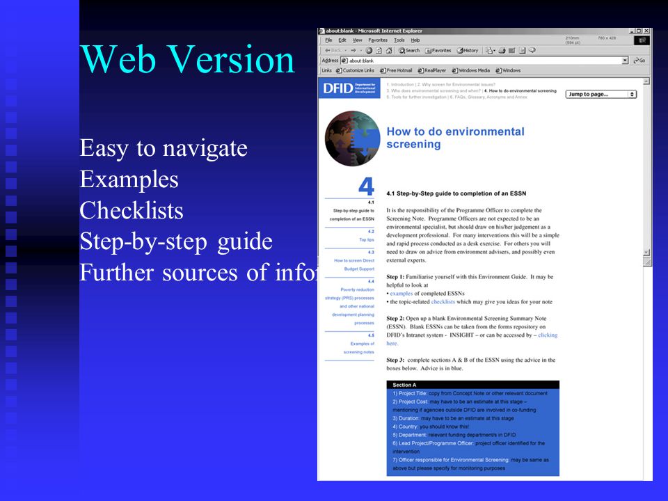 Web Version Easy to navigate Examples Checklists Step-by-step guide Further sources of information