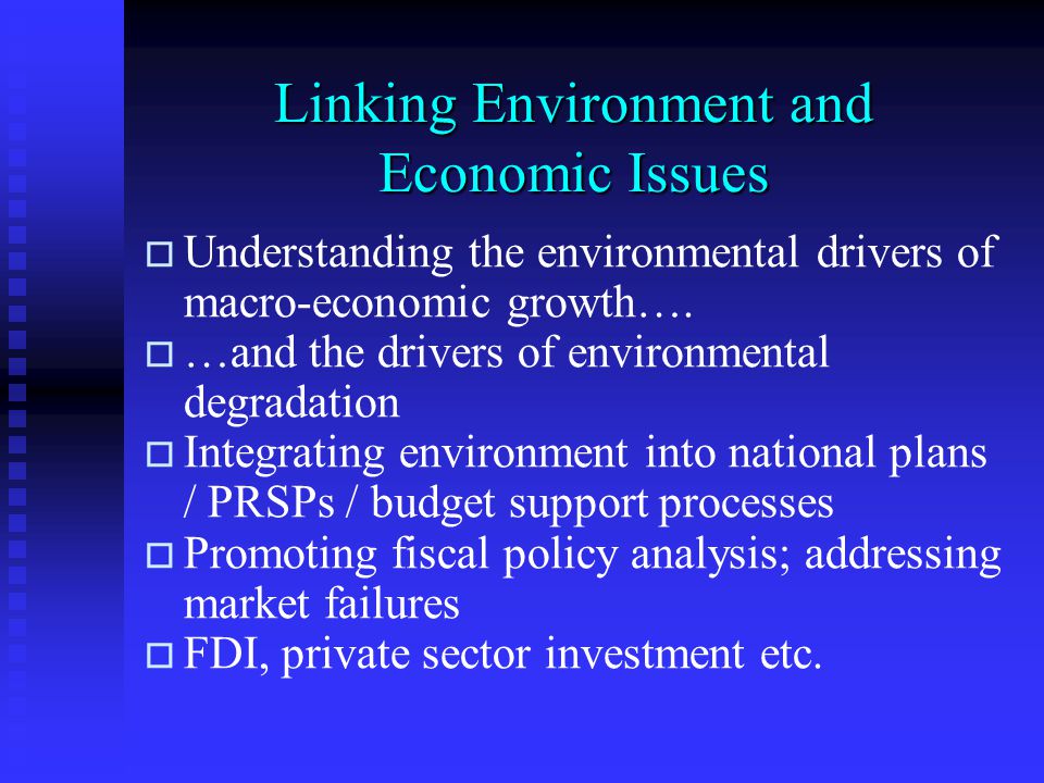Linking Environment and Economic Issues   Understanding the environmental drivers of macro-economic growth….