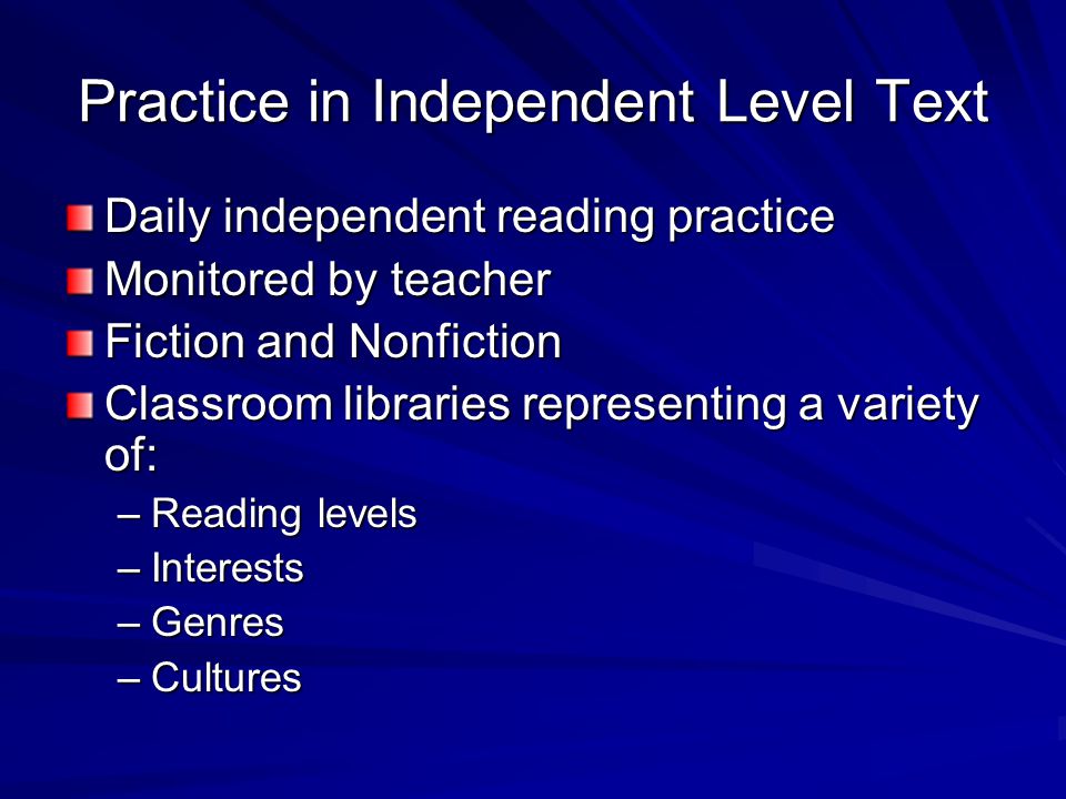 Intensive Reading Course Daily small group differentiated instruction (in groups no larger than 3-5 students) Highly qualified instructor (deep reading knowledge) Knowledge and skill in motivation of struggling readers Daily independent reading practice