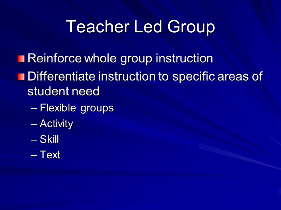 Small Group Rotations= Differentiated Instruction 3-4 groups of 3-5 students 3-4 stations 2-3 rotations each day Each rotation is minutes