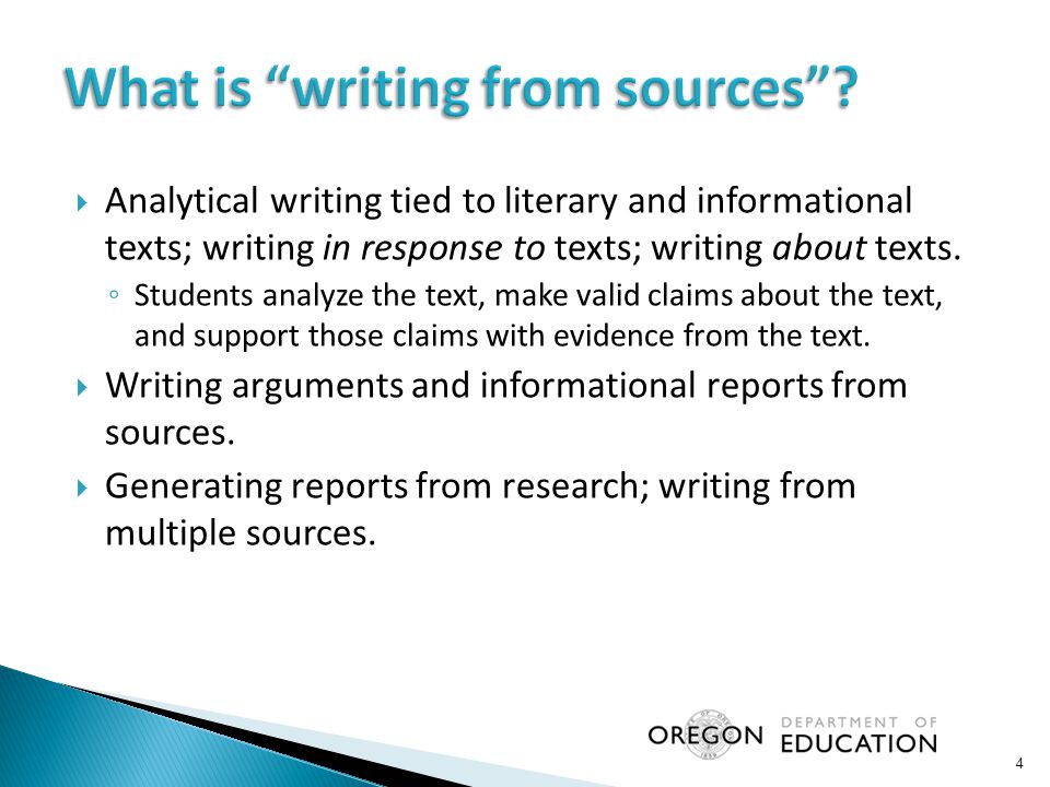  Analytical writing tied to literary and informational texts; writing in response to texts; writing about texts.
