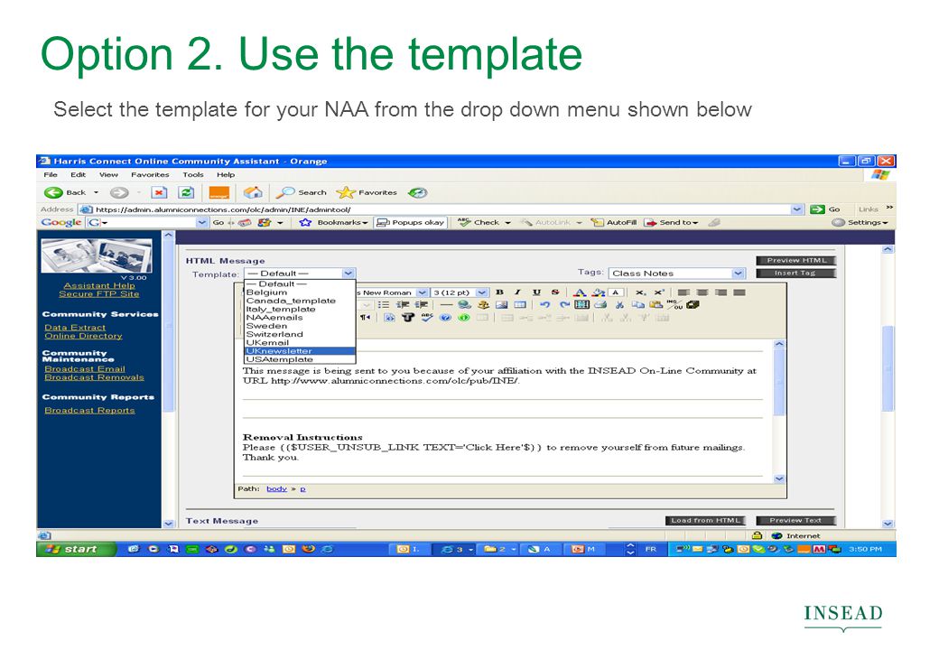 Option 2. Use the template Select the template for your NAA from the drop down menu shown below