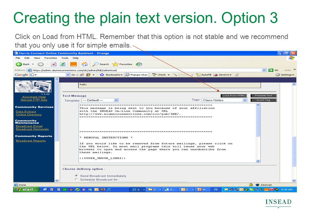 Creating the plain text version. Option 3 Click on Load from HTML.