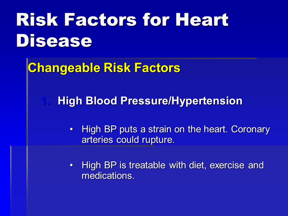 Risk Factors for Heart Disease Changeable Risk Factors 1.