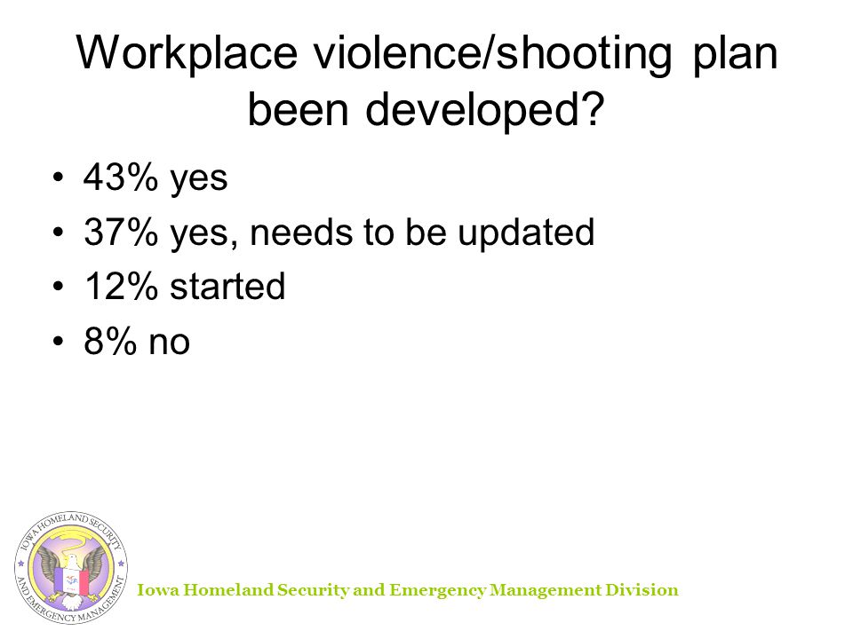 Workplace violence/shooting plan been developed.