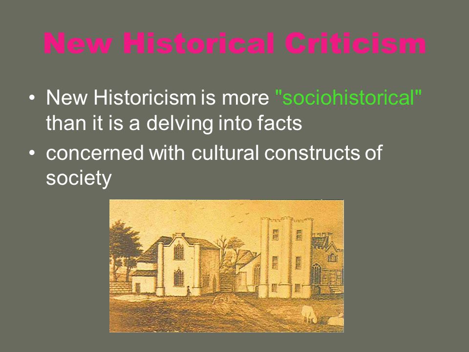 New Historical Criticism New Historicism is more sociohistorical than it is a delving into facts concerned with cultural constructs of society