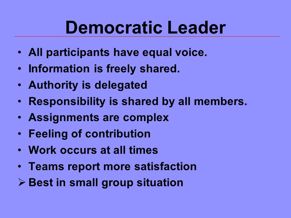 Democratic Leader All participants have equal voice.