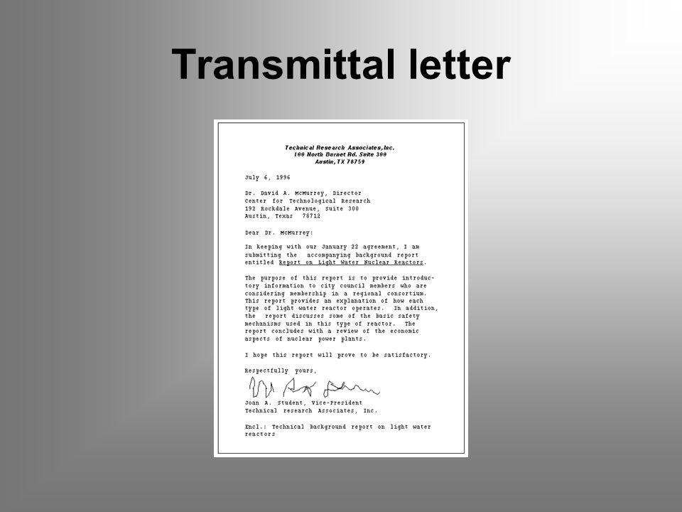 Transmittal letter