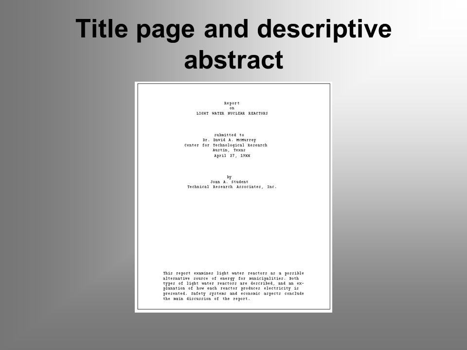 Title page and descriptive abstract
