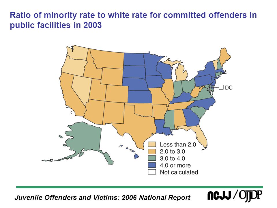 Juvenile Offenders and Victims: 2006 National Report Ratio of minority rate to white rate for committed offenders in public facilities in 2003
