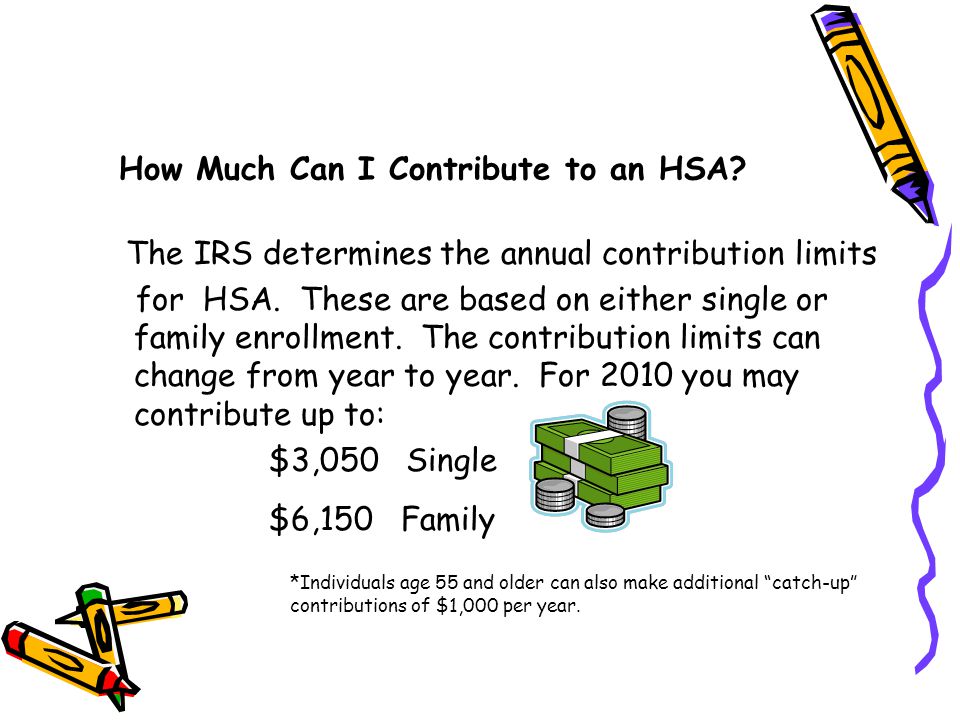 How Much Can I Contribute to an HSA. The IRS determines the annual contribution limits for HSA.