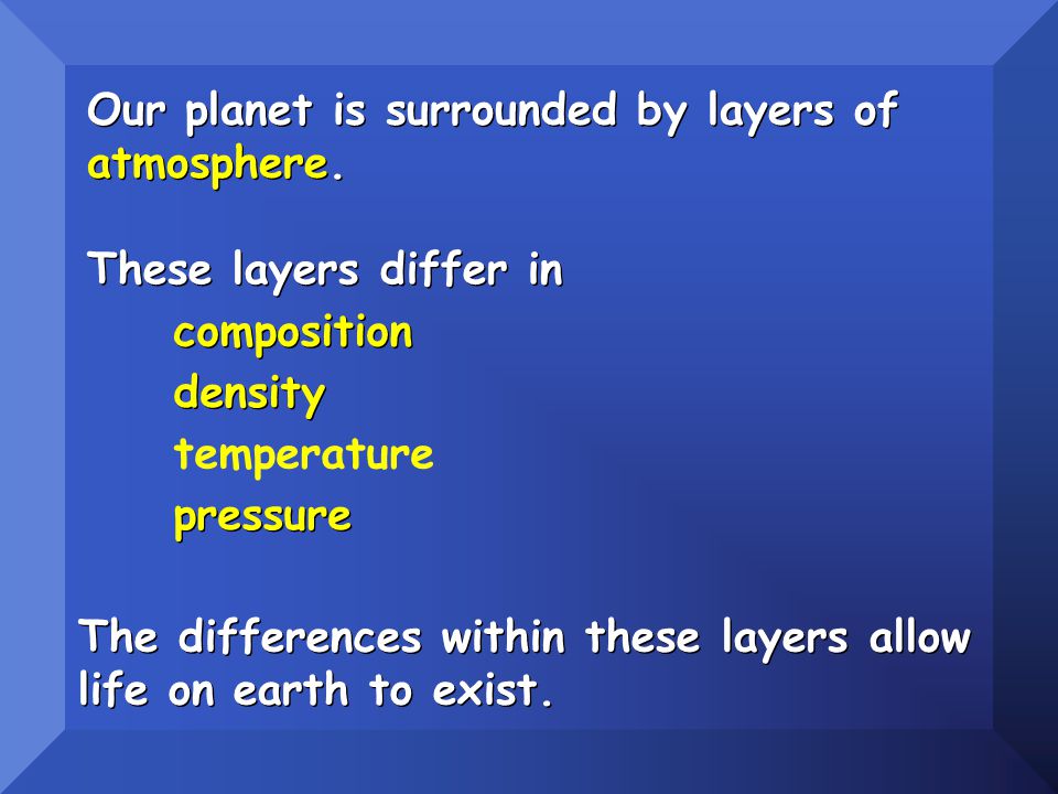 Our planet is surrounded by layers of atmosphere.