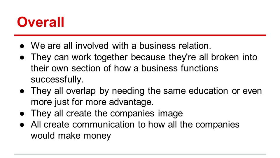 Overall ●We are all involved with a business relation.