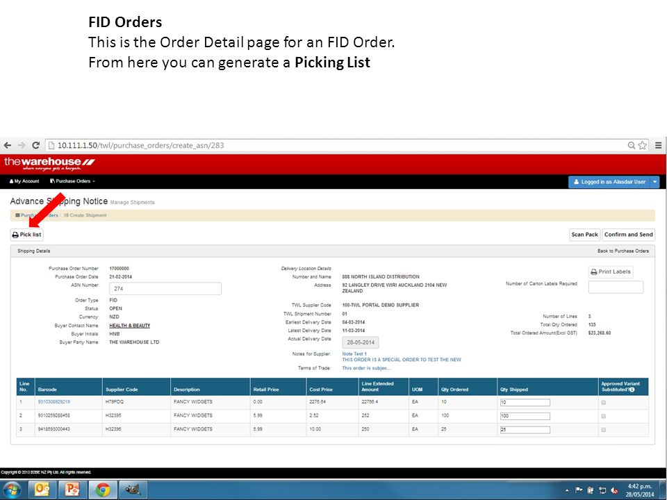 FID Orders This is the Order Detail page for an FID Order.