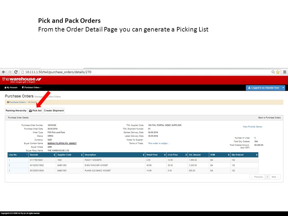 Pick and Pack Orders From the Order Detail Page you can generate a Picking List