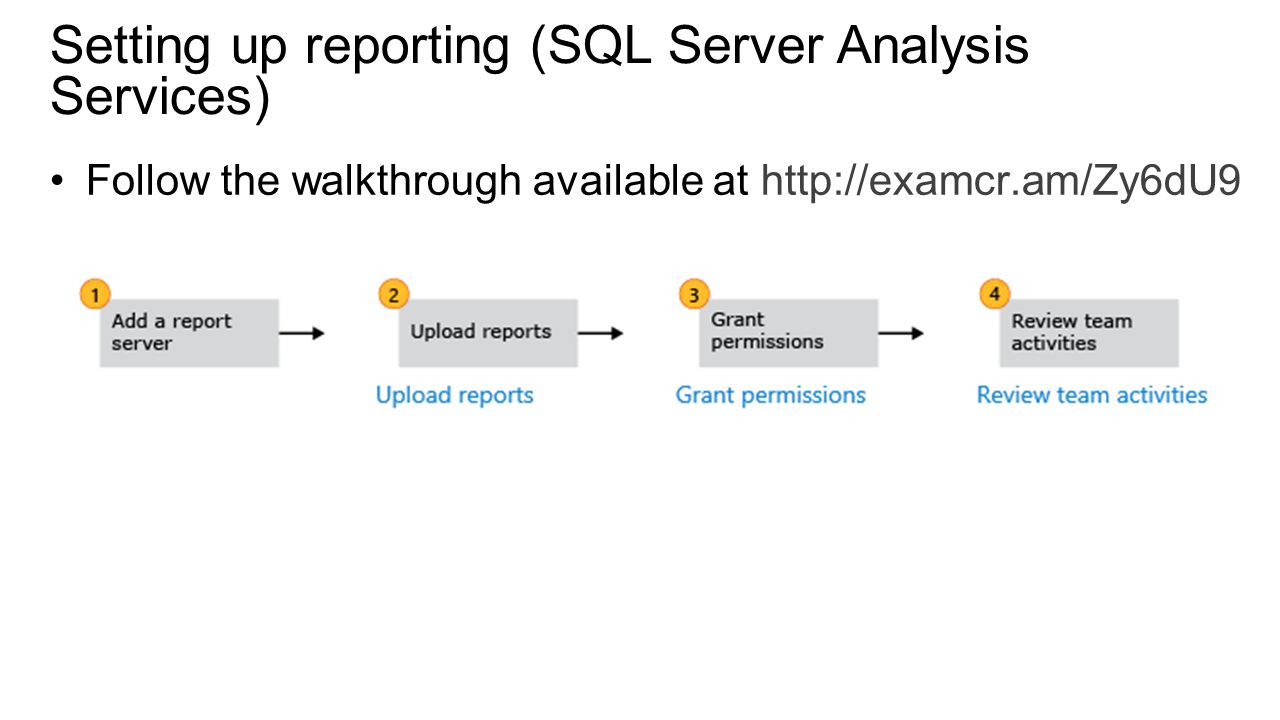 Setting up reporting (SQL Server Analysis Services) Follow the walkthrough available at