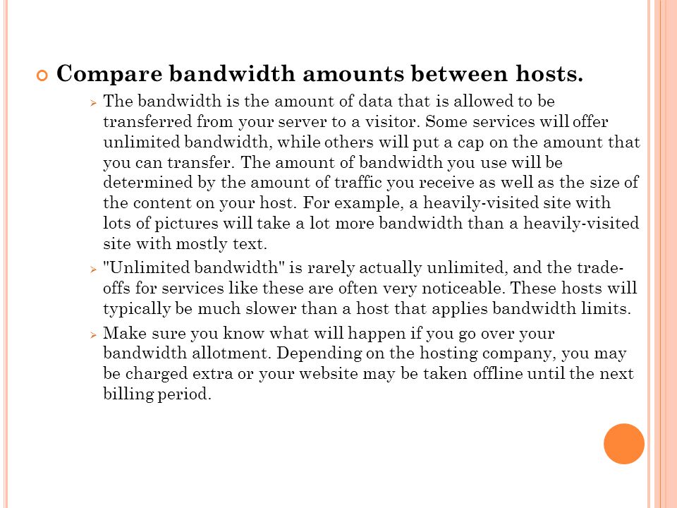 Compare bandwidth amounts between hosts.