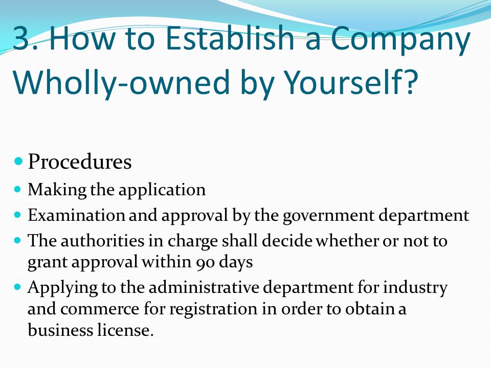 3. How to Establish a Company Wholly-owned by Yourself.