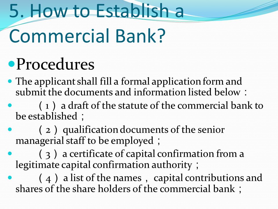 5. How to Establish a Commercial Bank.