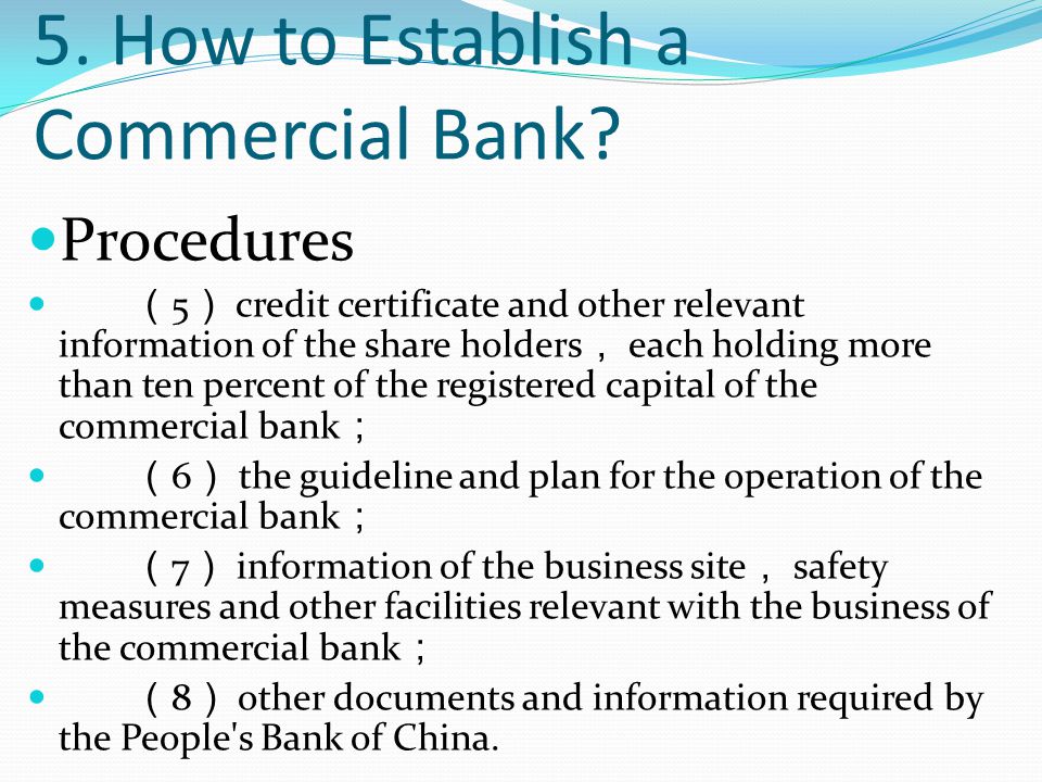 5. How to Establish a Commercial Bank.