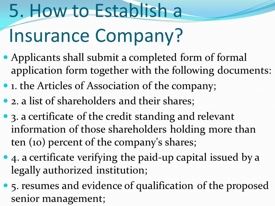 5. How to Establish a Insurance Company.