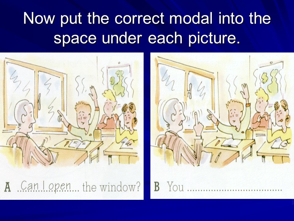 Now put the correct modal into the space under each picture.